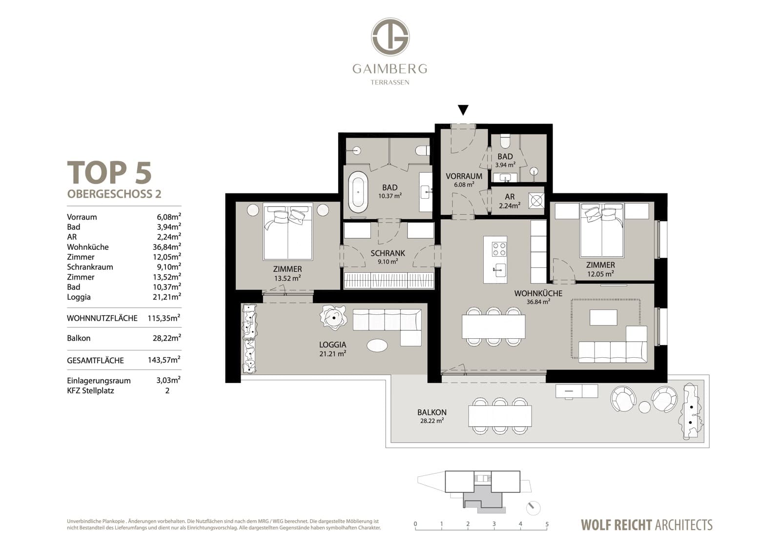 Grundriss Top 5 — 2. Obergeschoss, 115,35 m² Wohnnutzfläche