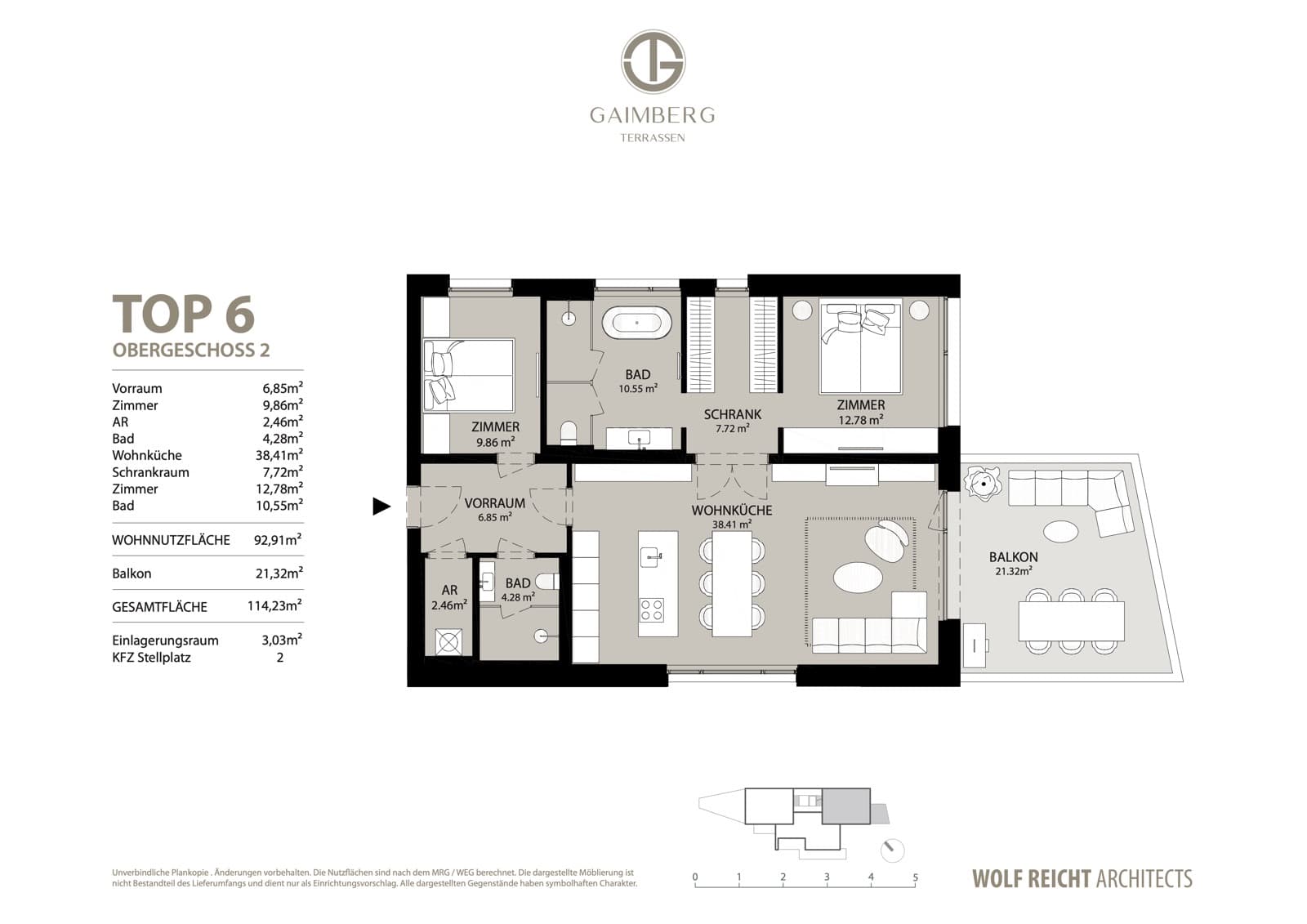 Grundriss Top 6 — 2. Obergeschoss, 92,91 m² Wohnnutzfläche